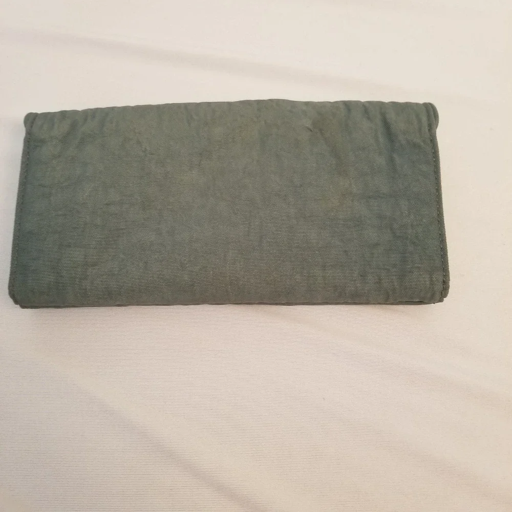 Kipling New Money Long Wallet Slate green Crinkle Nylon Trifold Organizer